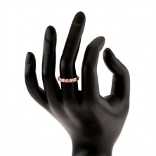Strieborný 925 prsteň v medenom odtieni, diamantový rez, číre zirkóny