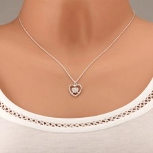 Strieborný náhrdelník 925, srdce a kontúra srdca s čírymi zirkónmi