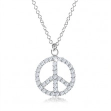 Strieborný náhrdelník 925, symbol mieru vykladaný čírymi zirkónmi