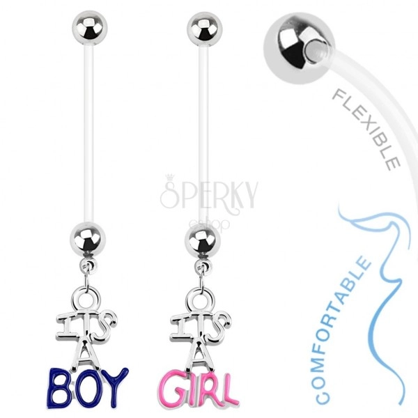 Piercing do bruška z bioflexu pre tehotné ženy, "IT'S A BOY", "IT'S A GIRL"