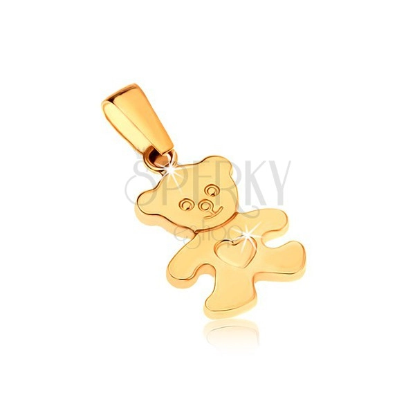Zlatý prívesok 375 - ligotavý plochý medvedík so srdiečkom na brušku