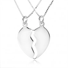Strieborný náhrdelník 925, dve retiazky, dvojprívesok rozpoleného srdca