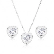 Set náhrdelníka a náušníc zo striebra 925, symetrické srdce, číry zirkón