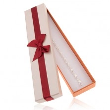 Darčeková krabička na retiazku, oranžová, bordová a béžová farba, mašľa