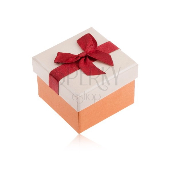 Krabička na prsteň, oranžová a béžová farba, bordová stuha, mašľa