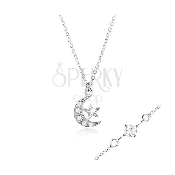 Strieborný náhrdelník 925 so zirkónom medzi očkami, mesiac a hviezdička