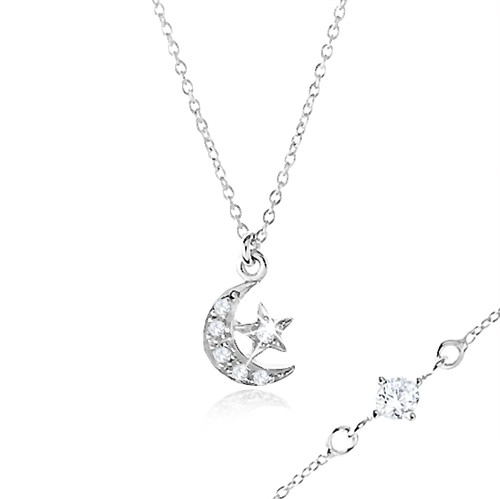 Strieborný náhrdelník 925 so zirkónom medzi očkami, mesiac a hviezdička