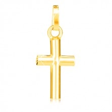 Lesklý prívesok zo žltého zlata 375, malý latinský kríž