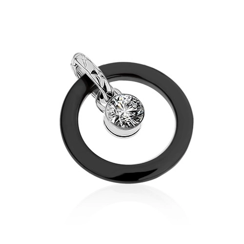 E-shop Šperky Eshop - Čierny keramický dvojprívesok, kontúra kruhu, okrúhly číry zirkón SP38.23