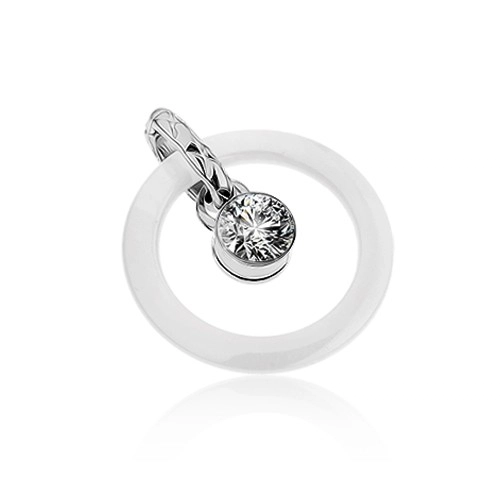 E-shop Šperky Eshop - Prívesok - biely keramický obrys kruhu, oceľové očko s čírym zirkónom SP37.15
