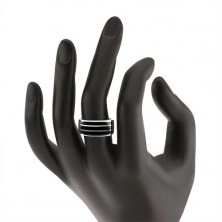 Lesklý strieborný prsteň 925, tri vodorovné pásy s čiernou glazúrou