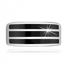 Lesklý strieborný prsteň 925, tri vodorovné pásy s čiernou glazúrou
