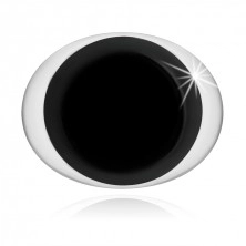 Prsteň s čiernym glazúrovaným kruhom, lesklé ramená, striebro 925