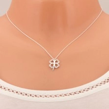 Strieborný náhrdelník 925 - obrys štvorlístka pre šťastie, číre zirkóny