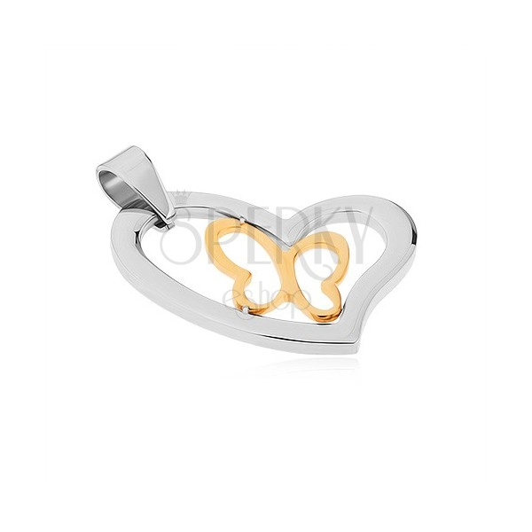 Prívesok z chirurgickej ocele, asymetrický obrys srdca, línia motýľa v zlatej farbe
