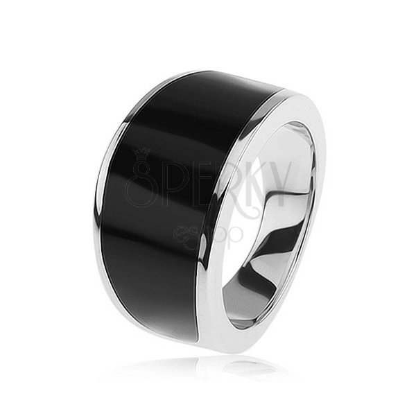 Strieborný 925 prsteň - čierny glazúrovaný pás, lesklý a hladký povrch
