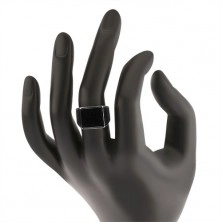 Lesklý prsteň zo striebra 925, obdĺžnik a lichobežníky s čiernou glazúrou 