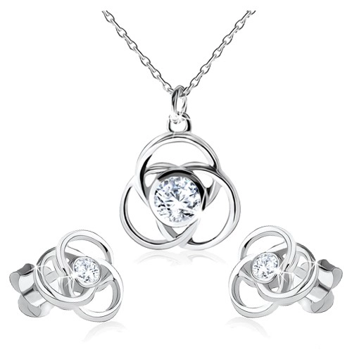 E-shop Šperky Eshop - Náušnice a náhrdelník zo striebra 925, obrys kvetu, okrúhle lupene, zirkón S76.01