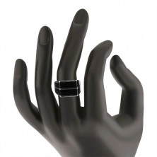 Strieborný 925 prsteň - dve vodorovné línie čiernej farby, hladký povrch