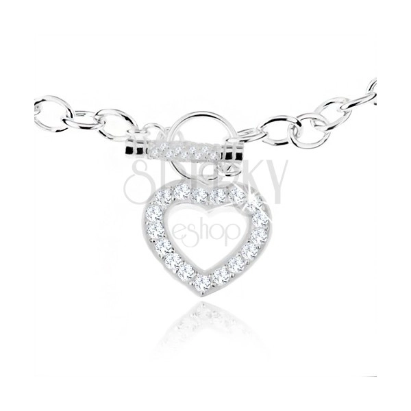 Strieborný náhrdelník 925, masívna retiazka, zirkónová kontúra srdca