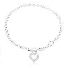 Strieborný náhrdelník 925, masívna retiazka, zirkónová kontúra srdca