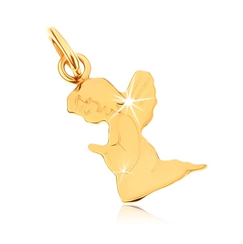 E-shop Šperky Eshop - Prívesok v žltom 9K zlate - gravírovaný modliaci sa anjelik, zrkadlový lesk GG48.04