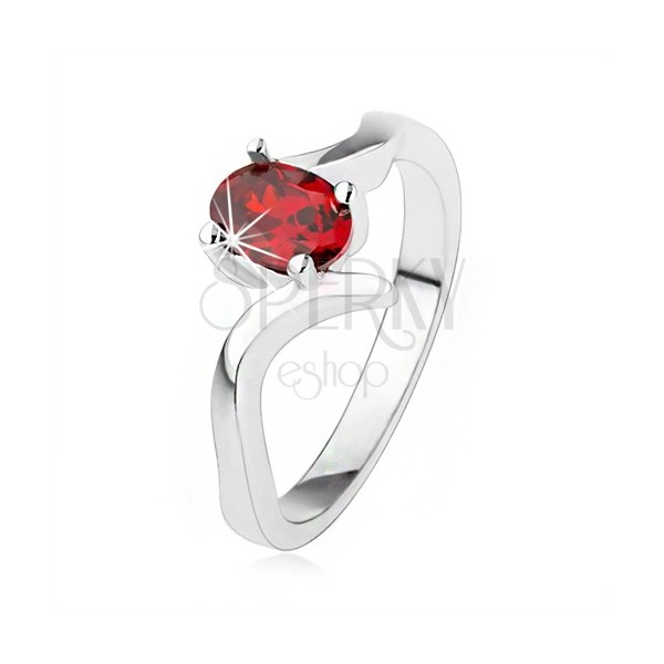 Elegantný prsteň zo striebra 925, rubínovočervený zirkón, zvlnené ramená