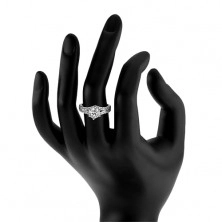 Zásnubný prsteň zo striebra 925 - veľký číry kamienok, rozdvojené zirkónové ramená