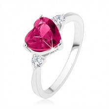 Zásnubný prsteň - ružové zirkónové srdce, dva číre kamienky, striebro 925