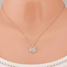 Strieborný 925 náhrdelník, číre zirkónové srdce s vrúbkovaným lemom, medená farba