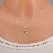 Strieborný 925 náhrdelník, lesklý obrys srdiečka, kamienok čírej farby