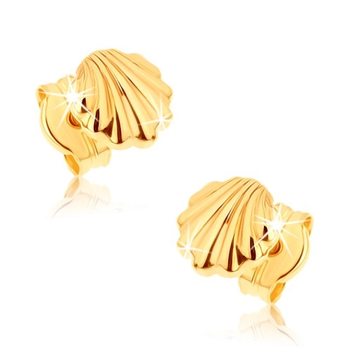 Náušnice zo žltého 9K zlata - lesklé morské mušle