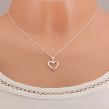 Nastaviteľný náhrdelník - striebro 925, prívesok kontúra srdca, číre zirkóny