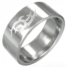 Oceľový prsteň lesklý, matný Tribal symbol