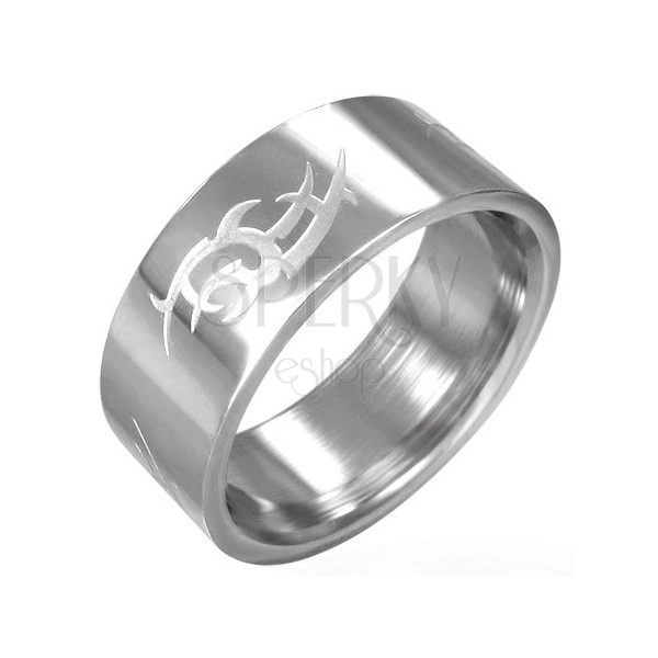 Oceľový prsteň lesklý, matný Tribal symbol
