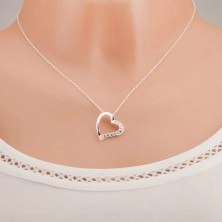 Strieborný náhrdelník 925, kontúra srdca, číre zirkóny na jednej polovici