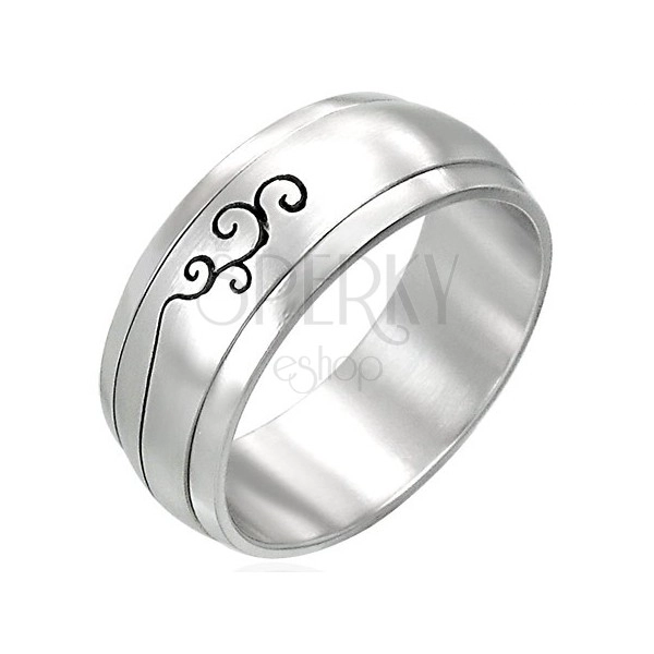 Oceľový prsteň s ornamentom - otáčavý stred