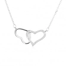 Strieborný náhrdelník 925, dve kontúry - lesklého a zirkónového srdca