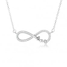Nastaviteľný náhrdelník - striebro 925, prívesok znak nekonečna s kamienkami, nápis "Love"