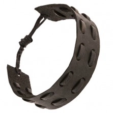 Čierny kožený náramok, prerušované ozdobné pásy, nastaviteľná dĺžka