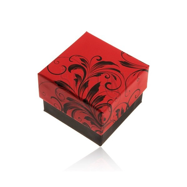 Červeno-čierna darčeková krabička na prsteň, motív kvetinových ornamentov