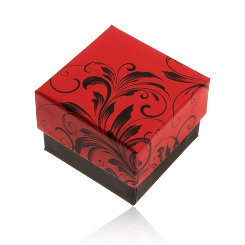 E-shop Šperky Eshop - Červeno-čierna darčeková krabička na prsteň, motív kvetinových ornamentov Y28.2