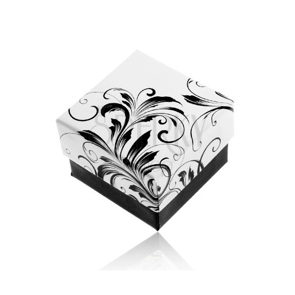 Darčeková krabička na prsteň, vzor popínavých listov, čierno-biela kombinácia