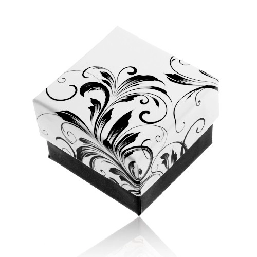 E-shop Šperky Eshop - Darčeková krabička na prsteň, vzor popínavých listov, čierno-biela kombinácia Y28.4