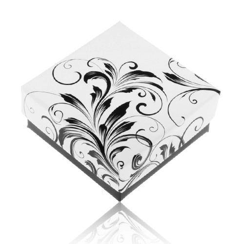 E-shop Šperky Eshop - Čierno-biela darčeková krabička na prsteň, kvetinové ornamenty Y28.8