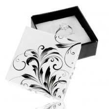 Čierno-biela darčeková krabička na prsteň, kvetinové ornamenty