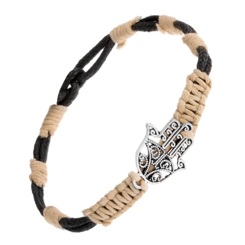 E-shop Šperky Eshop - Béžovočierny pletený náramok s patinovaným príveskom budhistickej ruky SP51.01