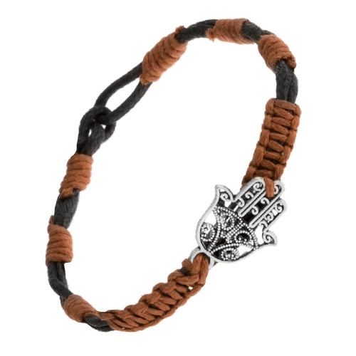 E-shop Šperky Eshop - Čierno-hnedý šnúrkový náramok s príveskom vyrezávanej ruky Fatimy SP52.08