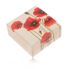 Krémová papierová krabička na prsteň a náušnice, červený kvet maku