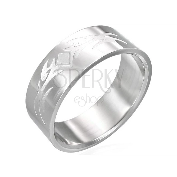 Lesklý oceľový prsteň s matným symbolom